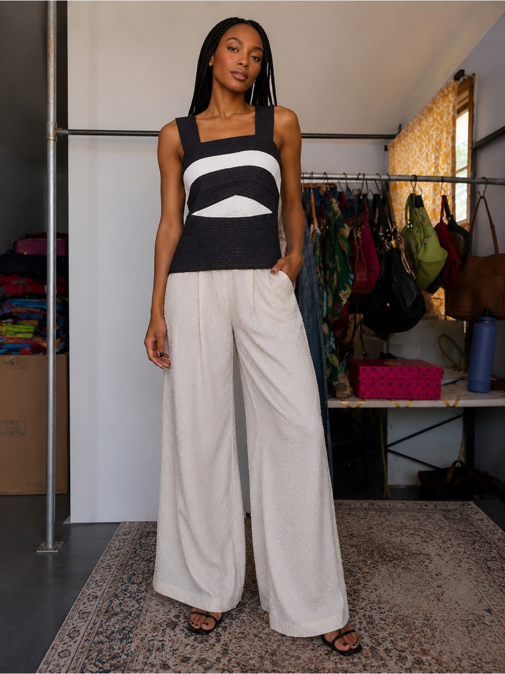 Black & White Square-Neck Knit Camisole